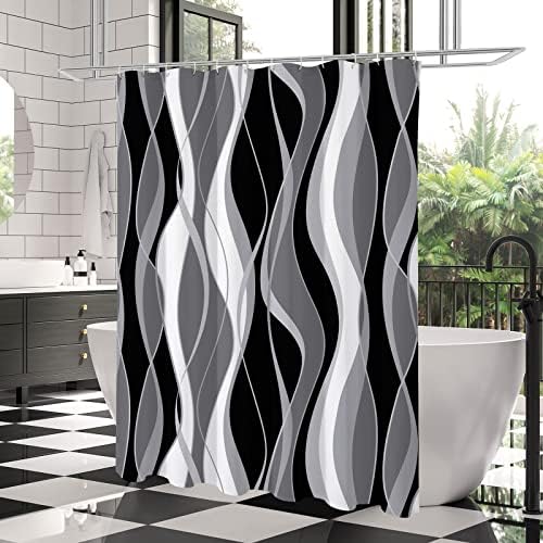 Amazon.com: Likiyol Modern Geometric Abstract Shower Curtain, Black, 1. ...