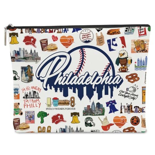 NBIAN Philadelphia Themed Makeup Bag - Philadelphia Souvenirs Gift for Women, Best Friend, Sister - Travel Friendly Cosmetic Bag, Birthday Christmas Gifts