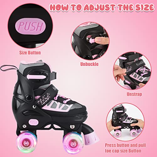 Image of Kids Roller Skates for Girls and Boys, 4 Sizes Adjustable Roller Skates with Light up Wheels, Outdoor & Indoor Roller Skates for Kids Children Beginners,Patines para Ninas Ninos