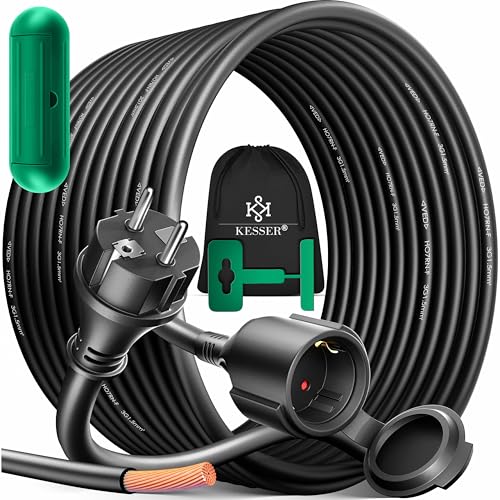 KESSER&reg; Verl&auml;ngerungskabel 25m mit Schutzkappe Outdoor - f&uuml;r Innenbereich Au&szlig;enbereich - Verl&auml;ngerung Stromkabel &ndash; 230 V IP44 - mit Schuko Stecker - Schutzkontakt Baustellenkabel Schutzkontaktstecker