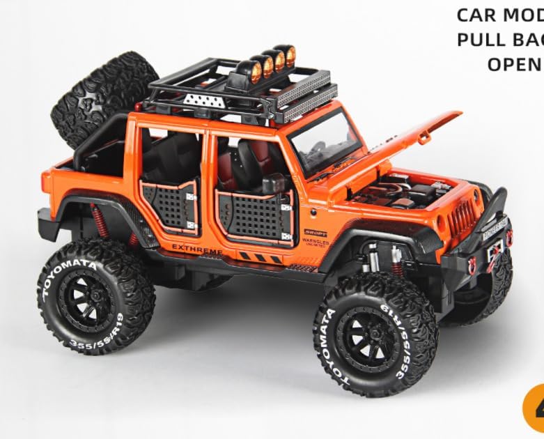 Image of Metal Car Toy for Kids - 1:24 Scale 4x4 Alloy Diecast for Boys | Openable Doors, Light & Engine Sound, High Speed Pull Back Action | Realistic Collectible Car