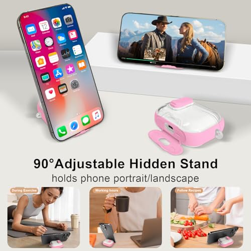 Image of Compatible Airpods Pro 3 Case (2025) with Phone Stand & Cleaner Kit,Print Soft Silicone Lock Clip Apple AirPods Pro 3rd Generation Case, Airpod Pro 3 Cover with Keychain for Women /Girls,Pink