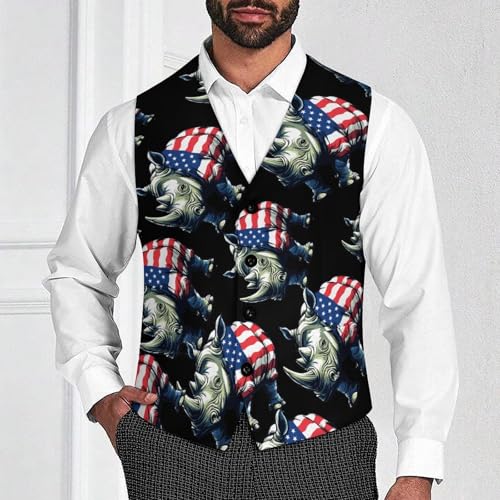 Rhinoceros 4th Of July Rhino Men's Suit Vests Dress Vest V-Neck Waistcoat Slim Business Formal with Pocket2