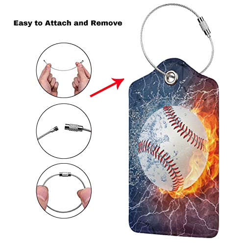 2 Packs Baseball Luggage Tags For Suitcases For Sports Men Boys Kids Travel, Name Id Card Labels Set Pu Leather With Full Back Privacy Cover Stainless Steel Loop Baggage Tags #TOP1