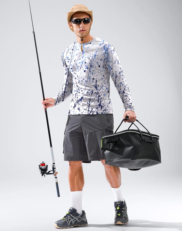Image of Men's Sun Protection Swim Long Sleeve UPF 50+ Rash Guard Lightweight Shirts | SPF, UV, Workout, Hiking, Fishing, Athletic, Running, Thumb Hole, Reflective Design Shirt