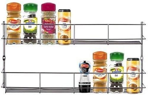 Kabalo Stainless Steel 2 Tier Spice Herb Jar Rack Organiser Stand Cooking For Kitchen Cupboard Door Wall Mount Storage Unit