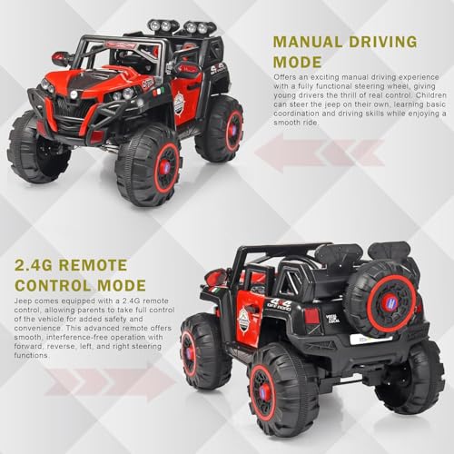 Image of Little Rides 12v Battery Operated 4x4 Jeep for Kids, Ride on Toy Car with Light & Music | Electric Jeep Battery Car | Baby Big Car for Kids to Drive 2 to 10 Years Boys Girls (Red)