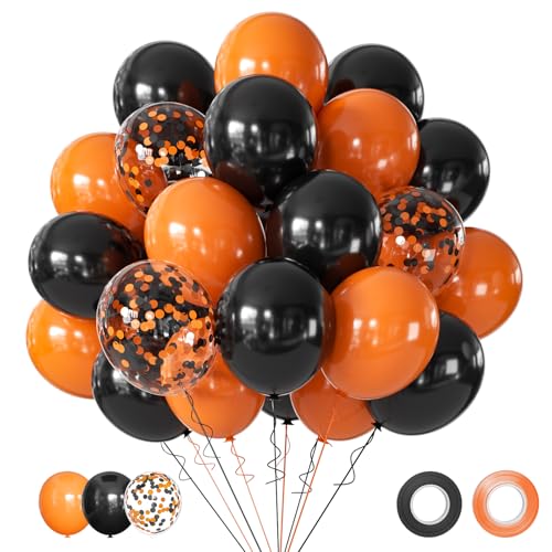 Halloween Balloons Black and Orange Balloons 50Pcs Orange & Black Latex Balloon12 Inch Black Orange Confetti Balloons for Birthday Graduation Party Decorations