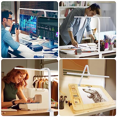 EppieBasic Schreibtischlampe LED Dimmbar,Architekt Schreibtischleuchte klemmbar für Homeoffice,24W Hell Led Workbench Bürobeleuchtung,Augenschutz Monitor Lampe Dimmbar & 6 Farbmodi, Auto-Dimmen
