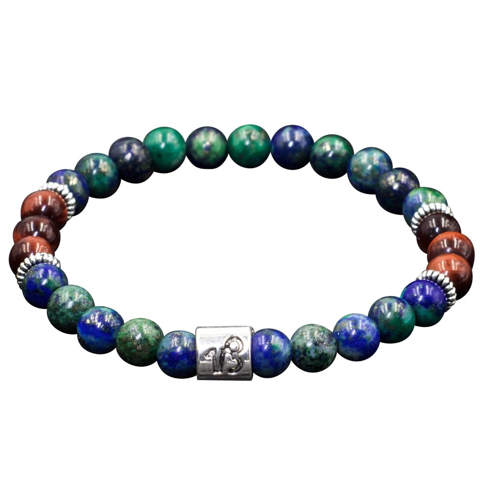 Capricorn Zodiac Bracelet With Azurite Malachite And Red Tiger Eye