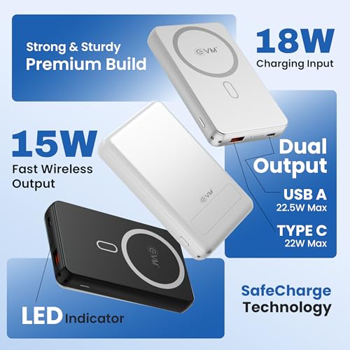 Image of EVM EnMag Ace P0301 10000mAh Power Bank - 15W Wireless Charging, 22.5W Fast Charging, Magnetic Compatible-(EVM P0301-White)-2 Year Warranty