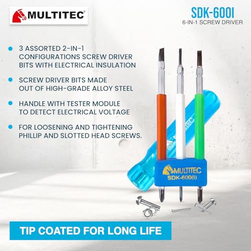 Image of MULTITEC Insulated Screwdriver Kits | Electrician Tool Set with Multibit Drivers & Carry Box | Heavy-Duty Electrical Maintenance Toolkit (SDK-600i)