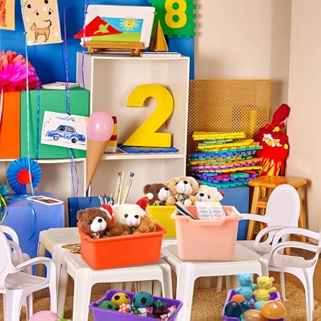 Dandat 36 Pcs Plastic Cubby Bins Classroom Cubby Organization Book Bins for Classroom Bulk Toy Storage Baskets Stackable Assorted Colors Storage Containers for Home Office School Nursery Playroom