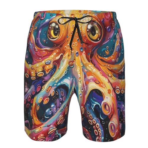 Men's Quick Dry Swim Shorts Octopus Underwater Marine Life Psychedelic Colorful Beach Trunks with Pockets3