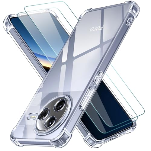 ivoler 3 in 1 Funda para Xiaomi Poco F7 Pro 5G con 2 Piezas Cristal Templado, Transparente Carcasa Protectora Antigolpes Case, Suave TPU Silicona Anti-Choques Caso