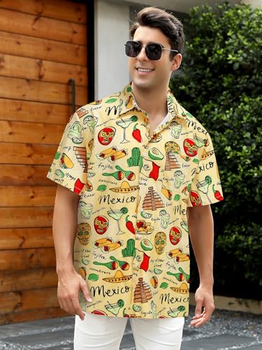 Mexican Shirts for Mens Short Sleeve Button Down Shirts Funny Casual Fiesta Outfit Party Clothes Tropical Beach2