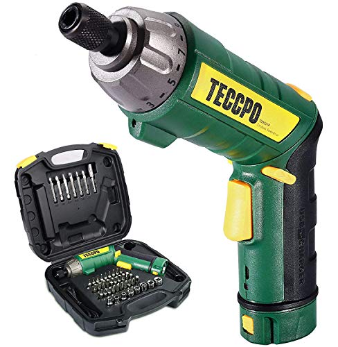 Cordless Screwdriver, 45Pcs 6Nm TECCPO Electric Screwdriver, 4V 2000mAh Li-ion, 9+1 Torque Gears, Self-lock Chuck, 2 LED Lights, Adjustable 2 Position - TDSC01P