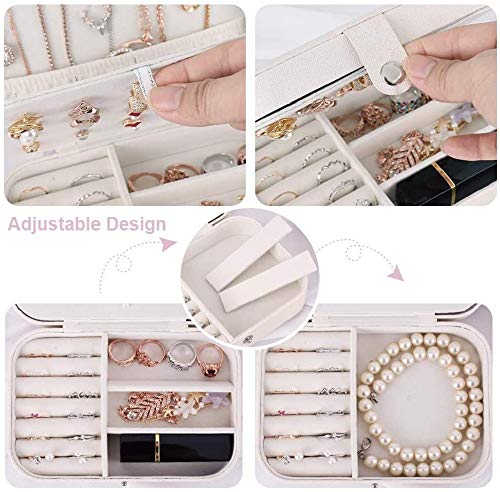 Image of Jewelry Box, Double Layer Travel Jewelry Organizer for Necklace Earring Rings Jewelry Case Holder for Women