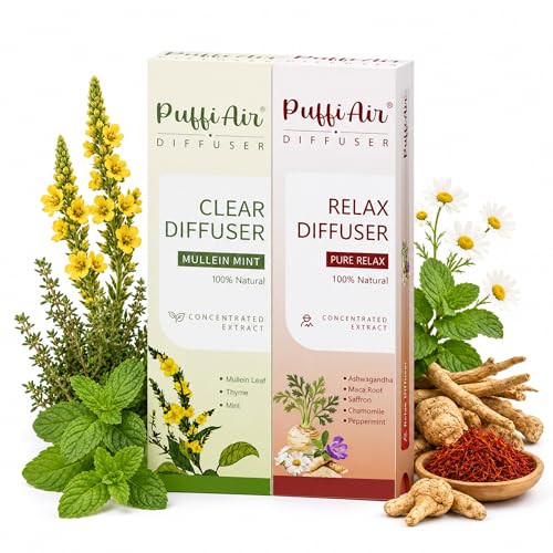 Image of PUFFIAIR Botanical Fragrance Stick Set - Mullein & Chamomile, Non-Electronic Passive Scent Accessories, Natural Botanical Scent Duo
