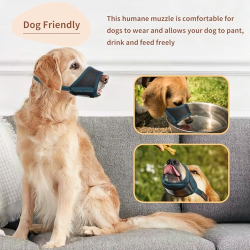 HEELE Maulkorb Für Hunde, Verstellbare Schlaufe, Atmungsaktiv, Sicherer, Schneller Sitz Für Kleine, Mittelgroße Hunde, Verhindert Das Beißen, Kauen Und Bellen (L, Dunkelgrün)