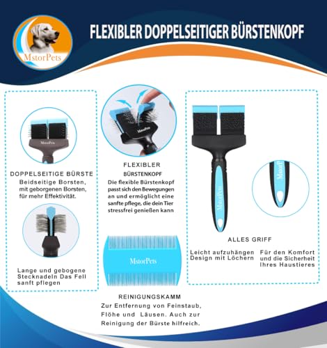 MstorPets Professionelle Zupfbürste für Hunde und Katzen mit Schutznoppen - Entfernt sanft Unterwolle, Verfilzungen & Knoten - Langhaarige Hundebürste und Pudelbürste für die tägliche Fellpflege