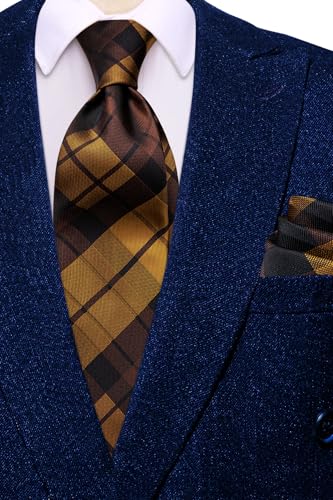 Image of Hi-Tie Mens 70inches Tie Set Extra Long Necktie for Men Cufflinks Handkerchief Big Tall Men Business Wedding