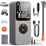 Compressore Aria Portatile Mini Compressore Portatile, 150PSI 6000mAh Pompa Elettrica Portatile Inflazione Rapida con Torcia LED, Spegnimento Automatico,per Auto, Moto, Bicicletta, Palloni (Grigio)