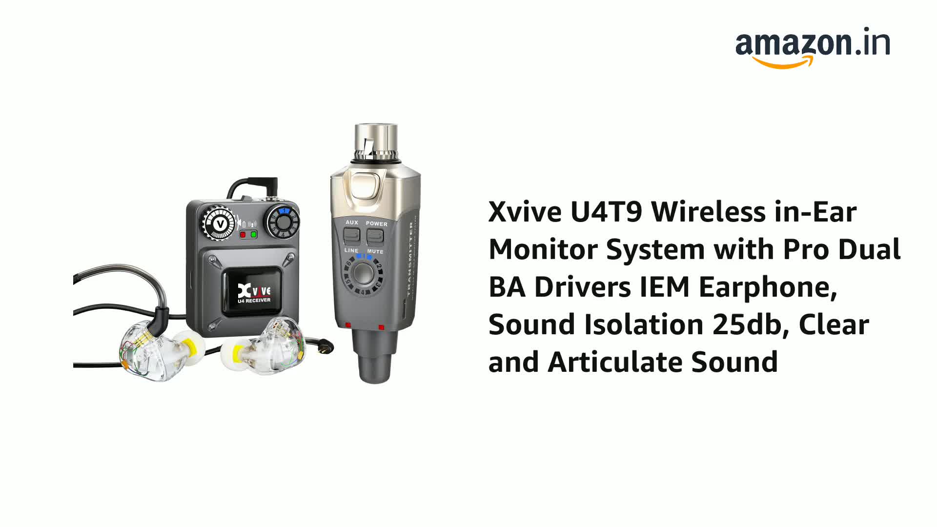 Xvive U4T9 Wireless in-Ear Monitor System with Pro Dual BA Drivers