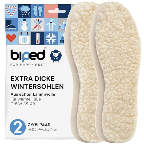 biped 2 Paar Lammwollsohlen - extra dick - Schuheinlagen aus echter Lammwolle - wärmende Innensohlen für alle Schuhtypen z1015(38)