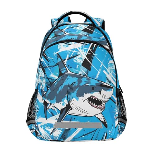 ALAZA Angry Shark Backpack for Boys Girls Students Elementary School Bag Kids Bookbag Travel Daypack