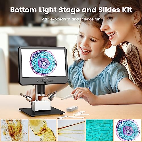 JL210 10.1” Digital Microscope, Soldering Microscope, Coin Microscopes Full View for Error Coins, 1080P Electronics Microscopes Camera, Biological Slides Kit, 12.6″ Stand, 32GB