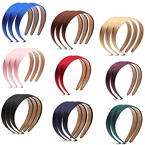 Nonslip Satin Headbands for Women (9 Colors, 24 Pack)