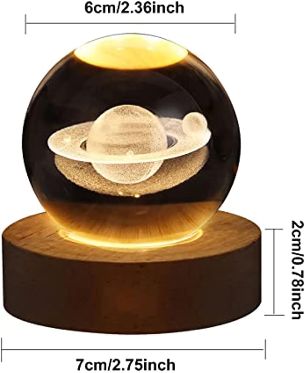 6cm Kryształowa Kula Lampka Nocna, świetlista Planeta Galaxy Kryształowa Kula Lampka Nocna Zasilana Przez Usb, Drewniana Podstawa, B