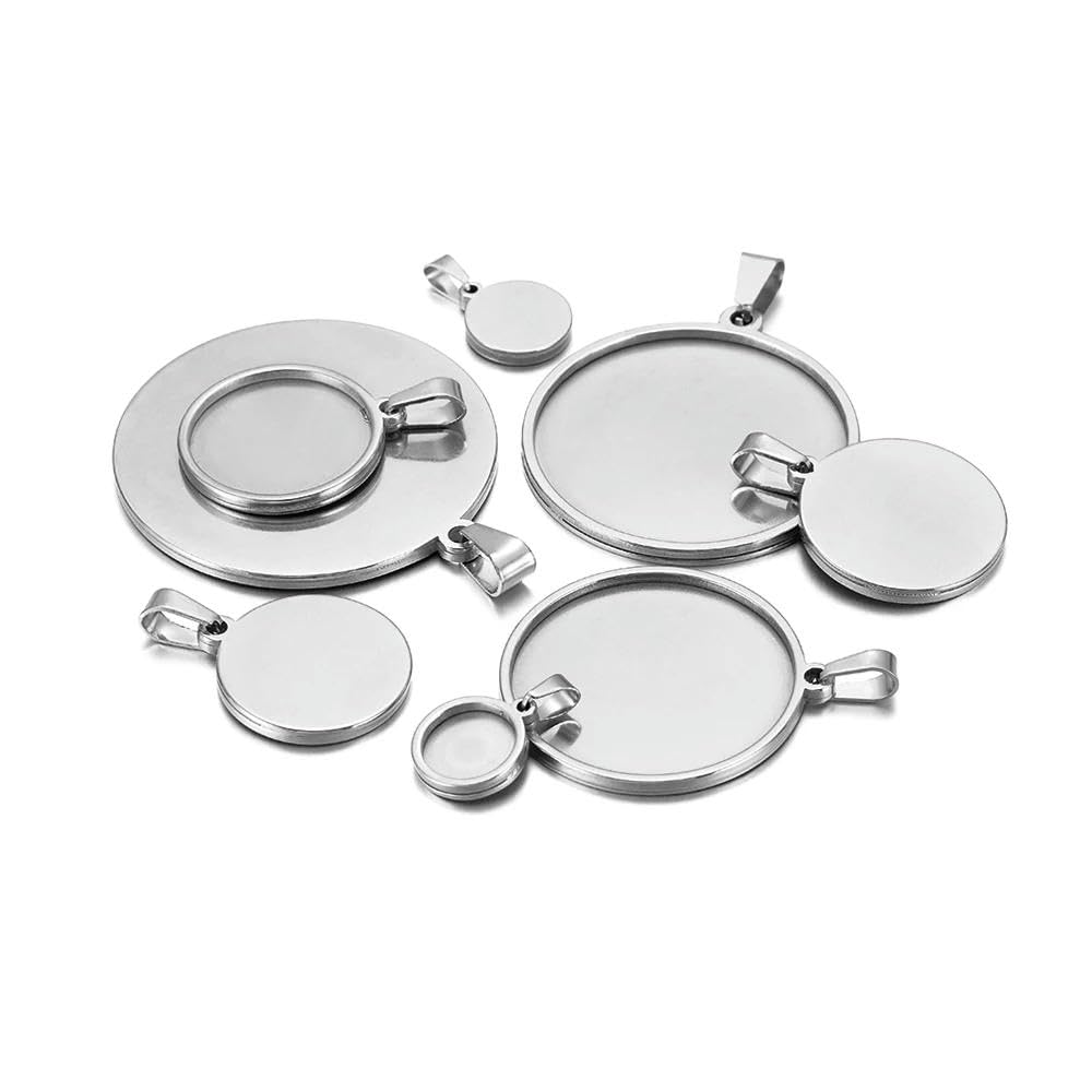 GENPICONG 5pcs Stainless Steel Round Blank Base for Pendants Tray 15/20/25/30/35/40mm Cabochon Cameo Bases Setting Jewelry Making Supplies