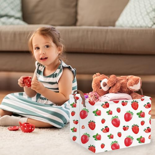 Image of Rectangular strawberry basket,Waterproof foldable storage box with handle,Gift basket,Baby Girl Baskets,Girl room decor,Books Box(Strawberry)