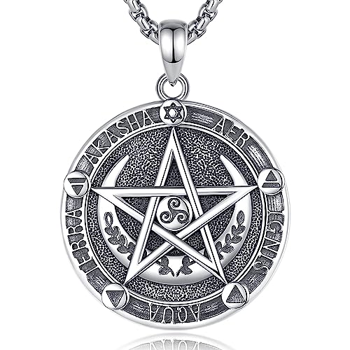 AEONSLOVE Collana Pentacolo Wicca in Argento Sterling 925 per Uomo Donna Ciondolo Pentagramma con 5 Forze Elementari Gioielli Amuleto di Protezione Regalo Stregoneria Esoterico, Catena da 50,8 + 5 cm