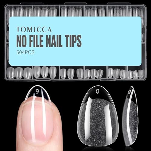 TOMICCA 504 Pièces Capsule Americaine Ongle Amande, 12 Tailles Clair Mat Court Faux Ongles, Avec Valise De Rangement, Acrylique Pose Americaine Capsule pour...