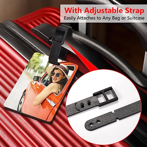 Personalized Luggage Tags for Suitcases, Rectangular Custom Golf Bag Tag Design Your Text Photo Logo, Customized Travel Baggage Bag Name Labels with Strap2