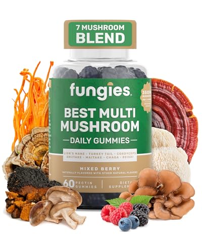 Fungies Multi Mushroom Gummies for Men & Women - Mushroom Supplement Includes Lion’s Mane, Cordyceps, Reishi, Chaga, Shiitake, Maitake & Turkey Tail - Gelatin-Free, Gluten-Free & Vegan Gummy Vitamins