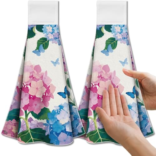 CUTHOLLOW Paños de cocina con colgador, 2 toallas decorativas, paños de cocina de microfibra suave y absorbente para cocina, baño, mango de horno, regalo de verano, cumpleaños, para amantes de las