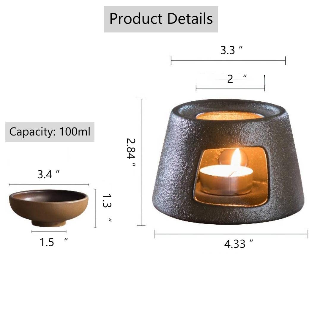 Bruciatore di oli essenziali e diffusore di cera, fatto a mano, grande capacità, portacandele in ceramica per aromaterapia, decorazione per la casa e la camera da letto, elegante design marrone