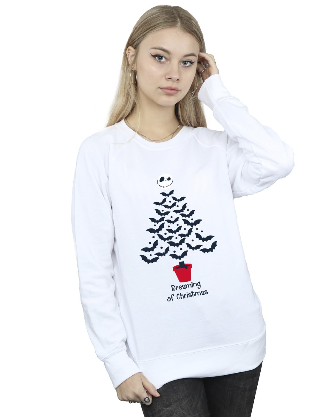 Disney Women's The Nightmare Before Christmas Christmas Tree Sweatshirt White XXX-Large