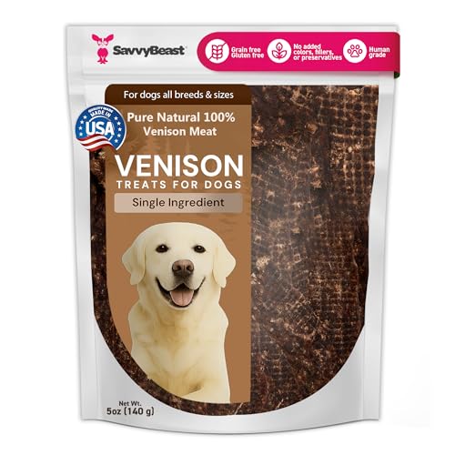 SavvyBeast Dehydrated Venison Dog Treats 100% Single Ingredient High Protein Grain-Free Hypoallergenic Treats for Dogs with Allergies & Sensitive Stomachs USA Made Small Batch (5 oz)