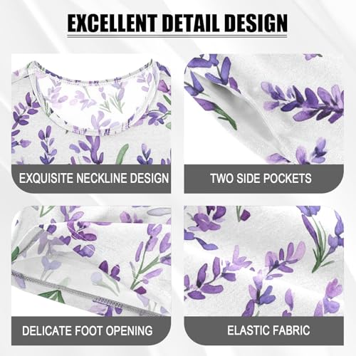 Vdsrup Watercolor Lavender Summer Pajamas Set Short Cotton Purple Sleepwear 2 Piece Unisex 5Y3