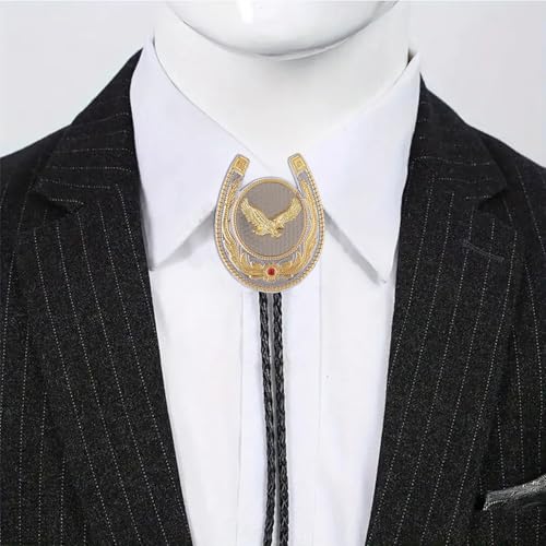 Image of HUABOLA CALYN Bolo Tie for Men- Western Cowboy Native American Golden Horse Bolo Tie
