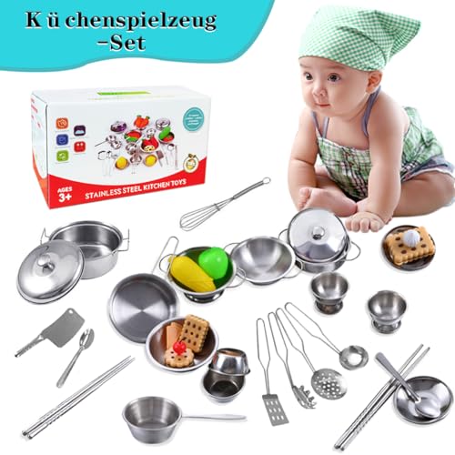 25 PCS Kinderküchen-Spielzeug-Zubehör, Edelstahl-Kochgeschirr, Töpfe Und Pfannen-Set Für Kinder – Mini-Küchen-Spielset, Klassisches Kochutensilien-Spielzeug for Kleinkinder, Colour Box-Verpackung.