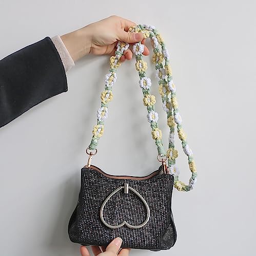Image of Handmade Woven Cotton Rope Flower Shoulder Strap Bag Strap Purse Strap Crossbody Replacement Strap