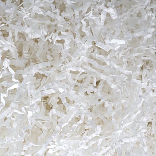 LWWTBS Easter Crinkle Cut Paper 7oz Shredded Packing Easter Grass Cushion Paper for Gift Baskets Christmas Wedding Birthday Bridesmaid Engagement Craft Gift boxes Bags Filler (White)