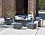 HOOOWOOO Patio Outdoor Conversation Set with Fire Pit Table,7 Pieces Outside Furniture Set with PE Wicker Swivel Rocking Chairs,Out Door FirePit Sofa,Side Table and Ottomans,Denim Blue