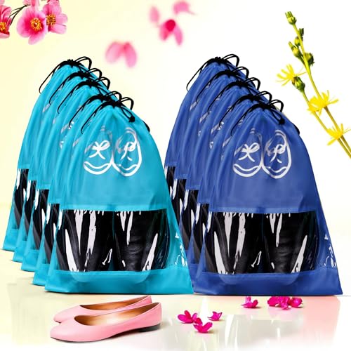 Image of Heart Home Pack of 10 Travel Shoe Organizer | Storage Bags | Travel Carrying Bag | Storage Organizers Set | Shoe Cover with Transparent Window | Shoe Dori Cover | Sky & Royal Blue